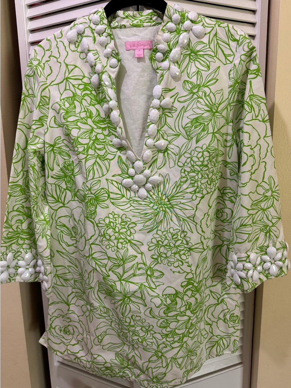 Lilly Pulitzer White Tunic with Lime Green Floral Print